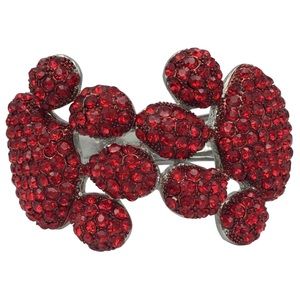 Large Red Rhinestone Paw Print Chunky Statement Hinged Bangle Bracelet